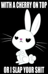 Size: 800x1232 | Tagged: safe, derpibooru import, angel bunny, image macro, simple background, text, vulgar