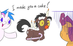 Size: 1280x813 | Tagged: safe, artist:fantasyglow, derpibooru import, scootaloo, oc, oc:fantasy glow, oc:loki, oc:loki ebonhoof, cake, frosting, scootabot