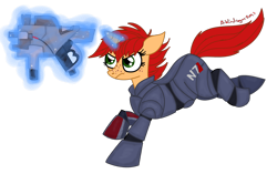 Size: 1214x764 | Tagged: safe, artist:bibliodragon, derpibooru import, armor, commander shepard, femshep, mass effect, n7, n7 armor, ponified