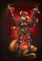 Size: 840x1200 | Tagged: safe, artist:atryl, oc, oc only, oc:sugar beet, anthro, unguligrade anthro, armor, clothes, cosplay, crossbow, crossover, demon hunter, diablo 3, female, solo