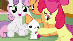 Size: 1280x720 | Tagged: safe, derpibooru import, screencap, angel bunny, apple bloom, scootaloo, sweetie belle, just for sidekicks