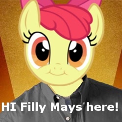 Size: 325x326 | Tagged: safe, derpibooru import, edit, apple bloom, as seen on tv, billy mays, cute, filly mays, hi billy mays here