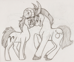 Size: 900x751 | Tagged: safe, artist:100yearslater, derpibooru import, aries, ponyscopes, sketch, tauros, taurus, zodiac