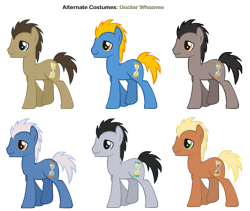 Size: 3200x2700 | Tagged: safe, artist:pika-robo, derpibooru import, doctor whooves, lucky clover, meadow song, perfect pace, alternate costumes, eleventh doctor, fifth doctor, palette swap, recolor, third doctor