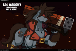 Size: 1435x961 | Tagged: safe, artist:droll3, guilty gear, male, muscles, ponified, sol badguy, solo