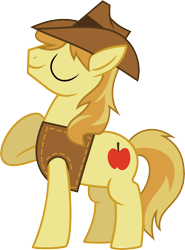 Size: 7000x9482 | Tagged: safe, artist:kamyk962, derpibooru import, braeburn, earth pony, pony, absurd resolution, eyes closed, hat, male, raised hoof, simple background, solo, stallion, transparent background, vector