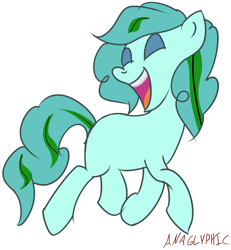 Size: 850x919 | Tagged: safe, derpibooru import, oc, oc only, oc:dulset tarn, kelpie, pony, blank flank, cute, eyes closed, eyeshadow, female, happy, looking back, makeup, mare, messy mane, mlpchan, mlpchan contest, ocbetes, open mouth, raised hoof, raised leg, simple background, smiling, solo, trotting, white background, zeke