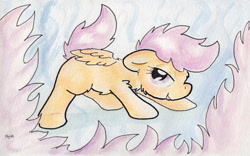 Size: 1174x732 | Tagged: safe, artist:slightlyshade, derpibooru import, scootaloo, solo, traditional art