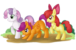 Size: 900x600 | Tagged: safe, artist:trunksi, derpibooru import, apple bloom, scootaloo, sweetie belle, cutie mark crusaders