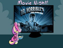 Size: 500x377 | Tagged: safe, artist:srsishere, derpibooru import, princess skyla, alicorn, pony, dr. horrible's sing-along blog, eating, movie night, popcorn