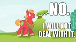 Size: 640x360 | Tagged: safe, derpibooru import, edit, edited screencap, screencap, big macintosh, earth pony, pony, lesson zero, frown, glare, gritted teeth, image macro, male, no, nope, reaction image, stallion