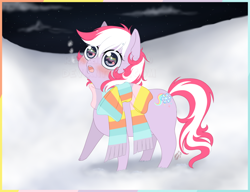 Size: 1024x788 | Tagged: safe, artist:reachfarhigh, derpibooru import, g3, baby northern lights, clothes, scarf