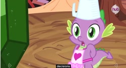 Size: 855x465 | Tagged: safe, derpibooru import, screencap, spike, dragon, just for sidekicks, gem, youtube caption