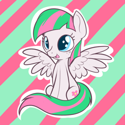 Size: 700x700 | Tagged: safe, artist:thecraftpony, derpibooru import, blossomforth, chibi, cute, freckles, open mouth, sitting, smiling, solo, spread wings