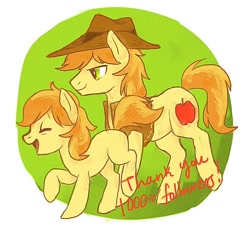 Size: 600x545 | Tagged: safe, artist:nyonhyon, derpibooru import, braeburn, braebetes, colt, cute, duality, eyes closed, open mouth, raised hoof, self ponidox, smiling, tumblr, walking, younger