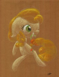 Size: 1024x1332 | Tagged: safe, artist:getchanoodlewet, derpibooru import, carrot top, golden harvest, pony, bipedal, carrot, cute, cutie top, food, mouth hold