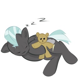 Size: 1000x1000 | Tagged: dead source, safe, artist:kryptchild, derpibooru import, thunderlane, backwards cutie mark, cute, on side, simple background, sleeping, teddy bear, thunderbetes, zzz