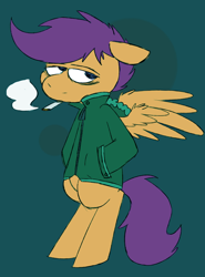 Size: 500x677 | Tagged: safe, artist:desi, derpibooru import, scootaloo, cigarette, clothes, smoking, sweater