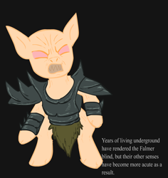 Size: 850x900 | Tagged: safe, artist:glue123, derpibooru import, pony, albino, armor, bipedal, black background, blind, falmer, ponified, simple background, skyrim, solo, teeth, the elder scrolls