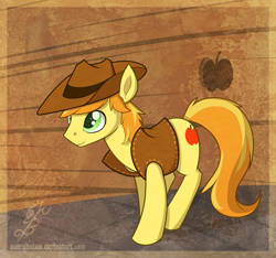 Size: 1582x1479 | Tagged: safe, artist:thenecrobalam, derpibooru import, braeburn, clothes, cute, hat, male, solo, stallion