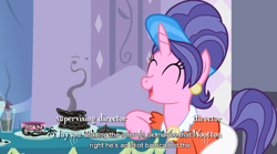 Size: 848x471 | Tagged: safe, derpibooru import, screencap, sisterhooves social, burnt juice, youtube caption