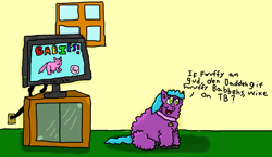 Size: 1389x808 | Tagged: safe, artist:fortune, derpibooru import, fluffy pony, flufftv, fluffy pony original art, television