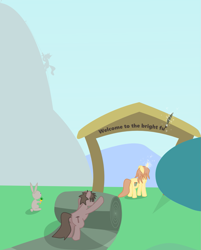 Size: 945x1175 | Tagged: safe, artist:grayma1k, derpibooru import, oc, oc only, earth pony, pony, rabbit, unicorn, carrot, magic, paintbrush, telekinesis, writing