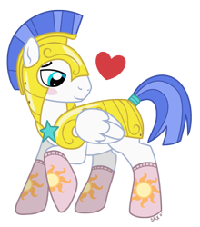 Size: 865x981 | Tagged: safe, artist:pterosaurpony, derpibooru import, blushing, clothes, cutie mark, heart, royal guard, simple background, socks, transparent background