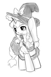 Size: 367x547 | Tagged: safe, artist:alloyrabbit, pony, unicorn, female, kirisame marisa, mare, monochrome, ponified, sketch, solo, touhou, witch