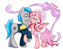 Size: 759x587 | Tagged: safe, artist:junkyardgypsy, derpibooru import, oc, oc only, earth pony, pegasus, pony, nuzzling, wedding