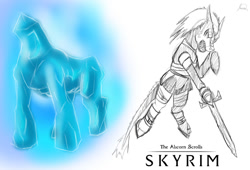 Size: 1024x695 | Tagged: safe, artist:ryuukiba, derpibooru import, argonian, armor, atronach, ponified, skyrim, the elder scrolls