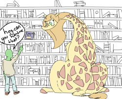 Size: 1280x1038 | Tagged: safe, artist:nobody, oc, oc only, oc:anon, oc:paisley, giraffe, book, library