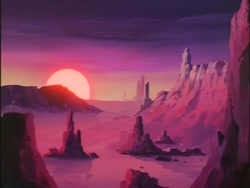 Size: 640x480 | Tagged: safe, derpibooru import, screencap, g1, my little pony 'n friends, background, canyon, crystal canyon, red sun, scenery, sun, sunset