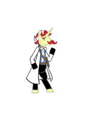 Size: 2550x3509 | Tagged: safe, artist:jewelsfriend, derpibooru import, flam, pony, bipedal, clothes, crossover, dr mordo von mundo, lab coat, penny arcade