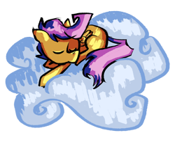 Size: 1200x981 | Tagged: safe, artist:kidcoelacanth, derpibooru import, scootaloo, cloud, sleeping