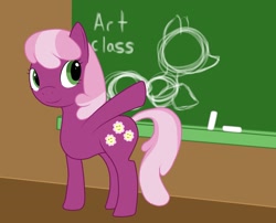 Size: 2107x1699 | Tagged: safe, artist:sncunleashed, derpibooru import, cheerilee, chalk, chalkboard, classroom, solo