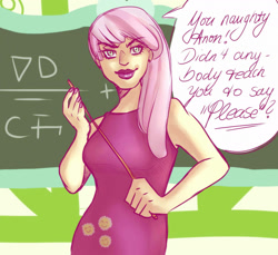 Size: 1624x1489 | Tagged: safe, artist:killa7, derpibooru import, cheerilee, human, chalkboard, classroom, humanized, pointer, ponyville schoolhouse, solo