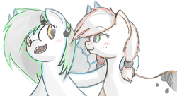 Size: 1280x698 | Tagged: safe, artist:jade meteor, derpibooru import, oc, oc only, earth pony, pegasus, pony, blushing