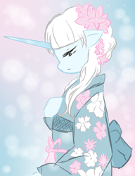 Size: 870x1130 | Tagged: safe, artist:alicesaurusrex, derpibooru import, oc, oc only, pony, unicorn, bipedal, frost kiss, kimono (clothing), solo