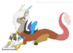 Size: 1934x1397 | Tagged: dead source, safe, artist:jaquelindreamz, derpibooru import, discord, eris, oc, oc:deus, hybrid, heterochromia, interspecies offspring, offspring, parent:discord, parent:princess celestia, parents:dislestia, rule 63, simple background, soleris, transparent background