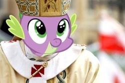 Size: 651x432 | Tagged: safe, derpibooru import, spike, dragon, hat, pope, the spike pope