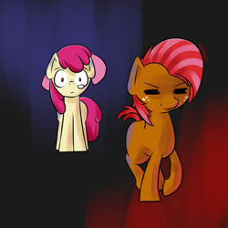 Size: 800x800 | Tagged: safe, artist:eshredder, derpibooru import, apple bloom, babs seed, one bad apple, crying, duo, teary eyes