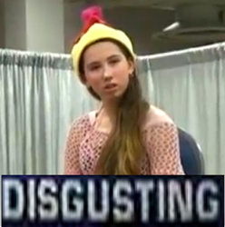 Size: 324x327 | Tagged: safe, derpibooru import, human, absolutely disgusting, barely pony related, captioned, expand dong, irl, irl human, michelle creber, photo, reaction image, shocking the cast