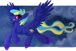 Size: 1086x735 | Tagged: safe, artist:falleninthedark, oc, oc only, oc:evening song, pegasus, pony, female, multicolored hair, red eyes, solo