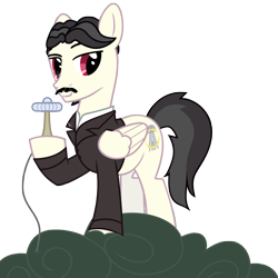 Size: 6283x6283 | Tagged: safe, artist:achenara, derpibooru import, pegasus, pony, absurd resolution, cloud, hoof hold, lidded eyes, nikola tesla, ponified, raised eyebrow, simple background, smiling, solo, tesla coil, transparent background, vector