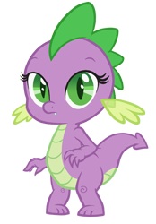 Size: 400x576 | Tagged: safe, artist:queencold, derpibooru import, barb, spike, dragon, baby, baby dragon, barbabetes, cute, dragoness, eyelashes, fangs, female, frown, looking at you, rule 63, rule63betes, simple background, solo, transparent background, vector, wingless spike