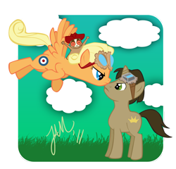 Size: 1126x1080 | Tagged: safe, artist:jabbym, derpibooru import, bovril, cloud, cloudy, deryn sharp, goggles, hat, leviathan, perspicacious loris, ponified, prince aleksandar, steampunk