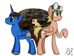 Size: 1024x768 | Tagged: safe, artist:rubykyogre616, derpibooru import, alicorn, pony, bovril, deryn sharp, goggles, leviathan, perspicacious loris, ponified, prince aleksandar, steampunk