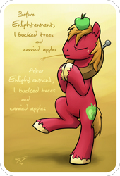 Size: 1700x2498 | Tagged: safe, artist:topgull, derpibooru import, big macintosh, earth pony, pony, apple, male, meditating, stallion, tao te ching, zen