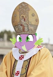 Size: 378x546 | Tagged: safe, derpibooru import, spike, dragon, hat, pope, pope benedict xvi, smiling, the spike pope